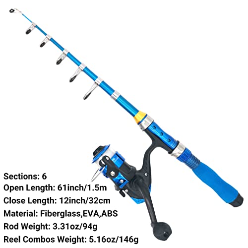 Kilitn Kids Fishing Rod, 1.5M 61Inch 4.92Ft Portable Telescopic Fishing Pole and Reel Combos and String with Fishing Line ...