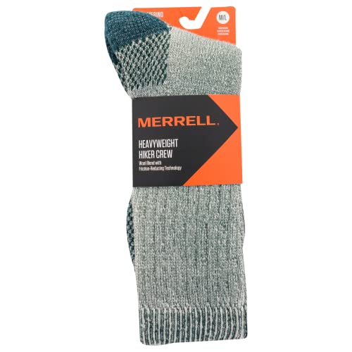 Merrell unisex-adult Men's and Women's Heavyweight Merino Wool Hiking Crew Socks- 1 & 3 Pairs - Reinforced Cushion