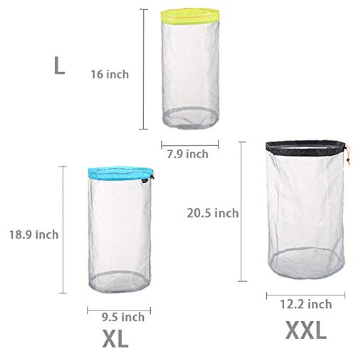 Yundxi Ultra Light Stuff Sacks Nylon Mesh Drawstring Storage Bag S M L XL XXL for Camping Travel Hiking Outdoor Sports