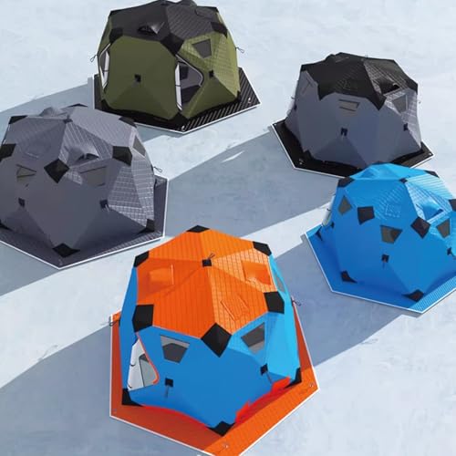 Portable Hexagon Ice Fishing Shelter with Stove Jack, Insulated Floor, 420D Waterproof Tent for Winter Fishing Adventures...