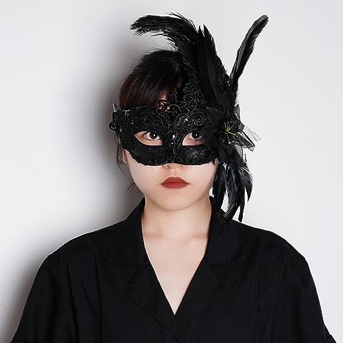 Yymobt Feather Masquerade Mask Feather Venetian Mask for Women Cosplay Party Halloween Mardi Gras Christmas Masque