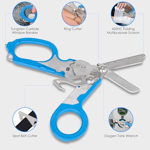 6 in 1 trauma shears, Folding Retractable Emergency Shears, Outdoor Camping Tools, Seat Belt Cutter, Oxygen Cylinder Wrenc...