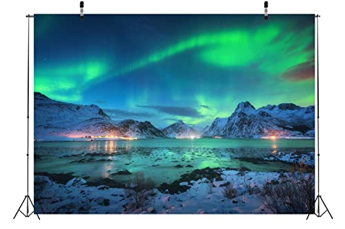 BELECO 7x5ft Fabric Aurora Borealis Backdrop Arctic Snow-Capped Mountains Lake Scenery Northern Lights Norway Winter Lands...
