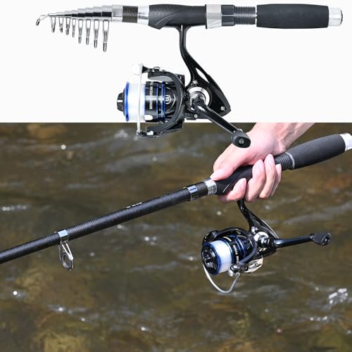 Fishing Pole Combo,2PCS 6.89ft Carbon Fiber Fishing Rods,Spinning Reels 170Pcs Worm Lure Kit Texas-Rigs-for-Bass Carrier B...