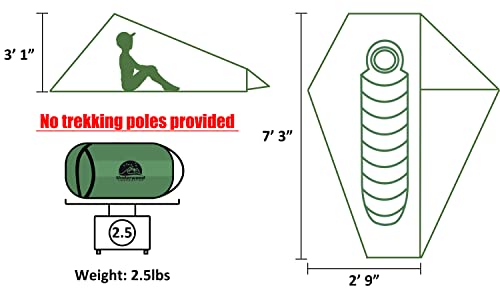 1 Person Trekking Pole Tent for Backpacking - Ultralight Backpacking Tent, Waterproof Hiking Tent for Camping, Lightweight...