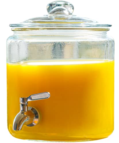 1 Gallon Beverage Dispenser with Stainless Steel Spigot + Marker & Chalkboard 100% Leakproof Glass Drink Dispenser for Par...