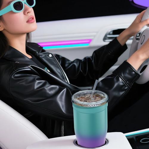 Universal Iced Coffee Sleeve - Insulated Double Wall Reusable Stainless Steel Holder Sleeves Insulator for Cold Drinks Fit...