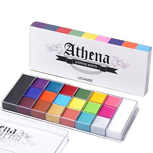 UCANBE Athena Face Body Paint Oil Palette, 20 Colors Large Black White Professional Flash Tattoo Halloween SFX Party Artis...