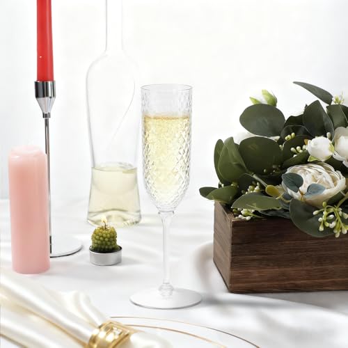 CrysParty 24 Pack Clear Champagne Flutes Plastic, 5.5oz Detachable Acrylic Champagne Glasses, Disposable Cocktail Drinking...