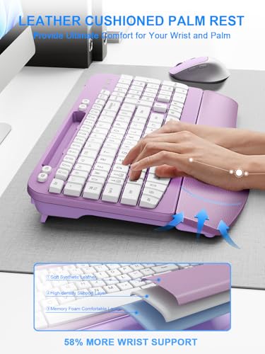 Wireless Keyboard and Mouse Combo, Wave Keys Computer Ergonomic Keyboard with Cushioned Plam Rest, Phone Holder, 2.4GHz Si...