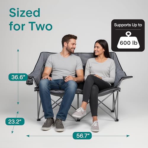 Camping Loveseat for Couples, Friends & Families, Double Camping Chair, Foldable Two Person Camping Chair for Campfire Nig...