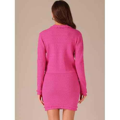 Allegra K 2 Piece Sweater Skirt Set for Women Business Casual Outfit Knit Long Sleeve Short Jacket Skirt Set