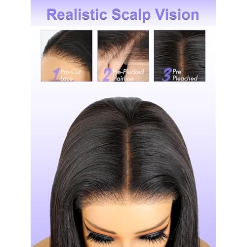 5X7 Wear and Go Glueless Wigs Human Hair Straight Wigs OQ Hair Glueless Wigs Human Hair Pre Cut Lace Front Wigs Human Hair Pre Plucked Beginner Friendly for Women 20Inch