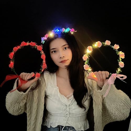 Calsgkspray White Vintage LED Flower Crown, Glow Flower Wreath Headbands Luminous Led Bridal Headpiece Wedding Headdress H...