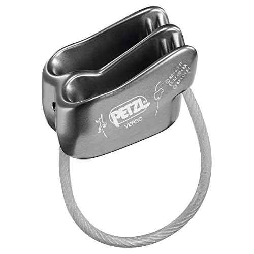Petzl Verso Belay Device with Attache Screw-Lock Carabiner - Compact, Lightweight Belay Device, for One or Two Rope Strands While Climbing or Rappelling - Grey
