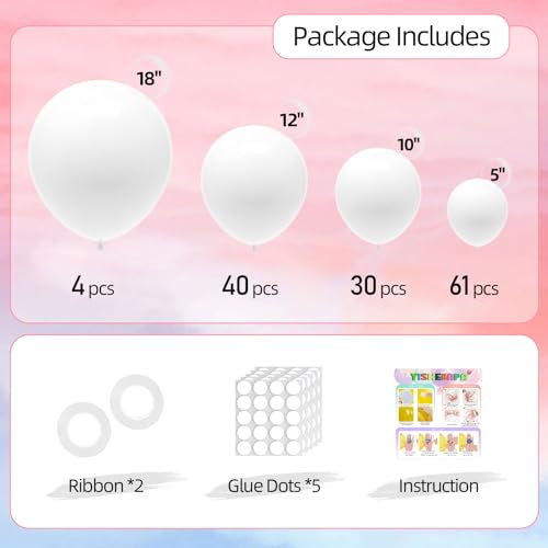 135pcs White Balloons Different Sizes 18" 12" 10" 5" White Latex Balloon Garland Arch Kit for Boys Girls Birthday Baby Sho...