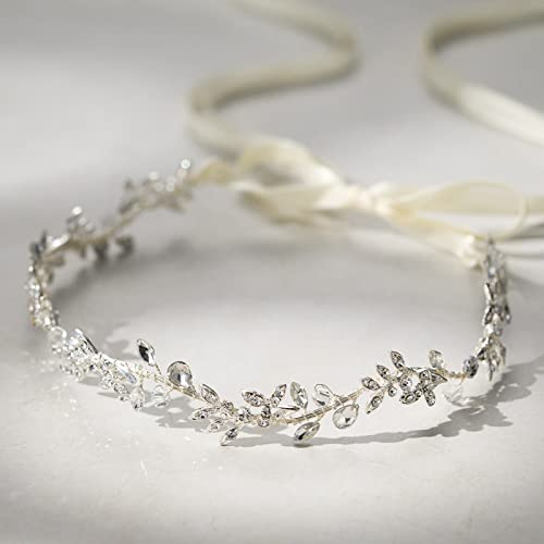 SWEETV Rhinestones Bridal Headband Silver Crystal Wedding Headpieces for Brides Hair Pieces for Bridesmaid Flower Girl Hai...