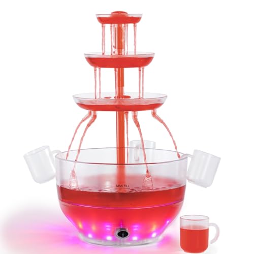 Kusini Drink Fountain for Parties - 1.5 Gal, 3 Tier Punch Bowl Drink Tower, LED Base, 4 Reusable Cups - Drink Dispenser Ma...