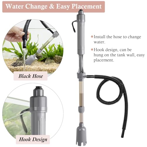 VILLNO Aquarium Vacuum Gravel Cleaner, Battery Fish Tank Water Changer, Removable Vacuum Sand Washer for Fish Tank Cleanin...