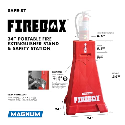 MAGNUM Firebox, Portable Fire Extinguisher Stand, OSHA Compliant, Emergency Fire Extinguisher Safety Station Stand for Construction Jobsites, Easy to Assemble and Disassemble, Holds up to 30 Lbs