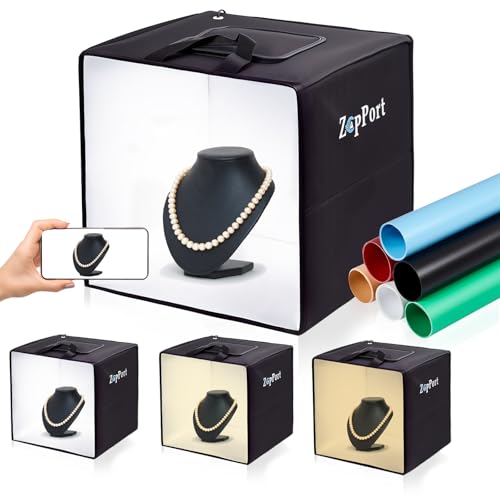 Photo Light Box Photography - 16"x16" Photo Studio Lightbox with 120 LED Lights & 6 Backdrops for Jewelry and Small Items ...