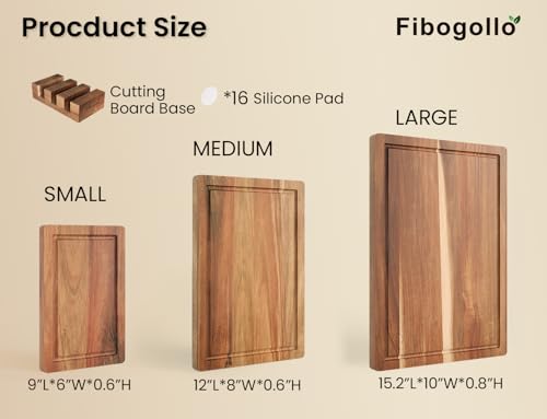 Fibogollo Acacia Wood Cutting Boards for Kitchen(Set of 3),Wooden Chopping Boards Set with Juice Groove,Serving Board with...