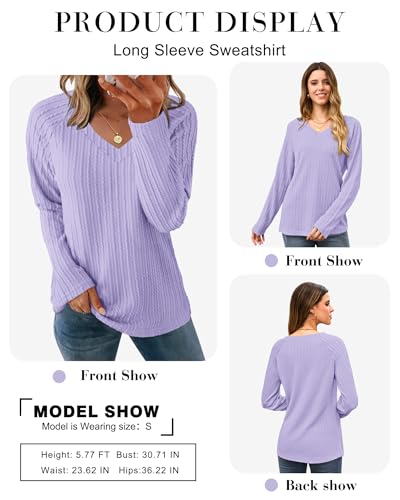 AUSELILY Womens Long Sleeve shirts Casual V Neck Lightweight Pullover Tops 2025 New
