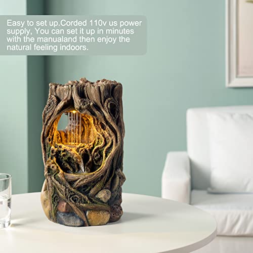 GOSSI Indoor Fountain Beautiful Stump Water Fountain Relaxation Raindrop Fountains Meditation Desk Fountain Artistic Water...
