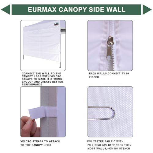 Eurmax USA 10FT Instant Canopy SunWall with Middle Zipper Wall for Pop Up Canopy Tent，1 Pack Sidewall for Outdoor Shade(Fo...