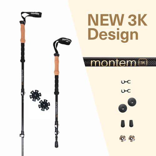 Montem 3K Carbon Fiber Trekking Poles – Ultralight, Shock Absorbing, Quick Lock, Weather Resistant – Premium Hiking/Walkin...