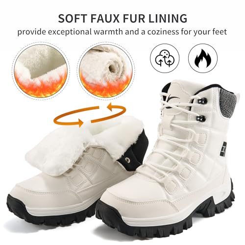 Aomigoct Winter Snow Boots for Women: Warm Fur Lined Waterproof Leather Ankle Booties for Outdoor Non Slip