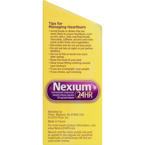 Nexium 24HR Acid Reducer Heartburn Relief Capsules for All-Day and All-Night Protection from Frequent Heartburn, Heartburn Medicine with Esomeprazole Magnesium - 42 Count
