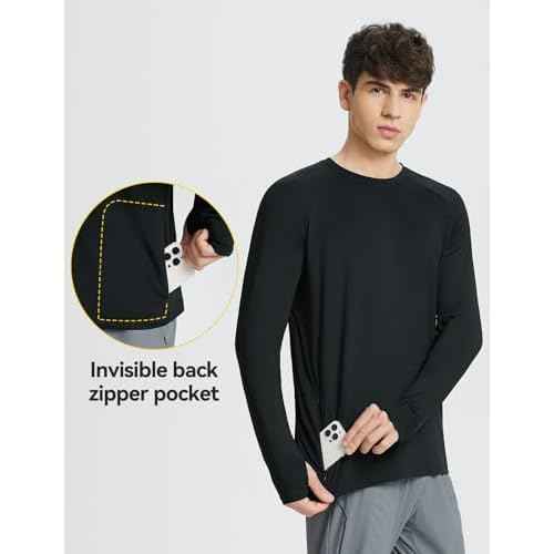 baleaf Men's Long Sleeve Running Shirts Sun Protection UV UPF 50+ T Shirts Workout Athletic Gym Quick Dry Zip Pocket