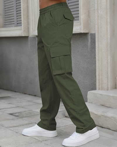 DOWMQ Men's Cargo Pants Casual Workout Joggers Stretch Sweatpants Elastic Drawstring Hiking Tactical Pants with 6 Pockets