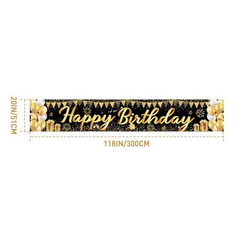 Happy Birthday Banner - Black and Gold Happy Birthday Decorations,118x20 Reusable Birthday Decorations for Women Men Boys ...