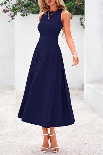 PRETTYGARDEN Spring Casual Dresses for Women 2026 Summer Business Work Midi Sleeveless A Line Pleated Cocktail Dress