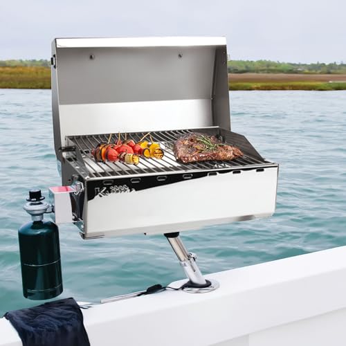 Camco Kuuma Premium Stainless Steel Mountable Gas Grill w/Regulator -Compact Portable Size Perfect for Boats, Tailgating a...