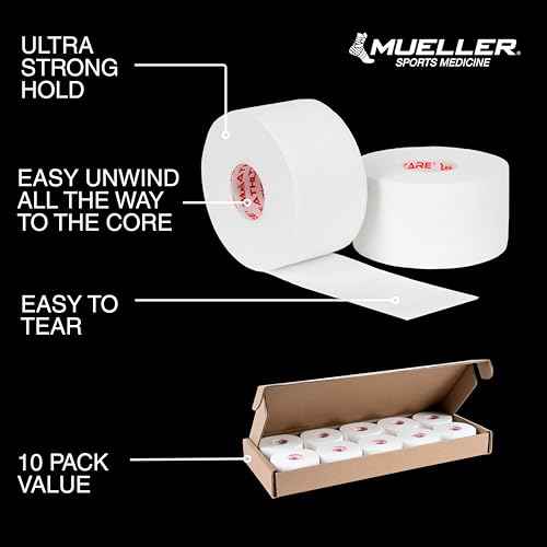 MUELLER Sports Medicine Premium Athletic Tape, 10 Pack, White - Quality Hospital-Grade Athletic Tape, Easy to Tear for Fast & Effective Taping, 1.5" x 15 Yards Per Roll