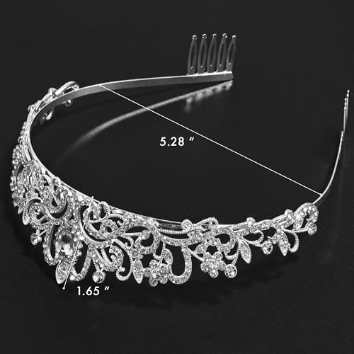 TAROSE Crowns for Women, Queen Crystal Gold Silver Tiaras with White Rhinestone and Combs, Goddess Crown for Wedding Bride...