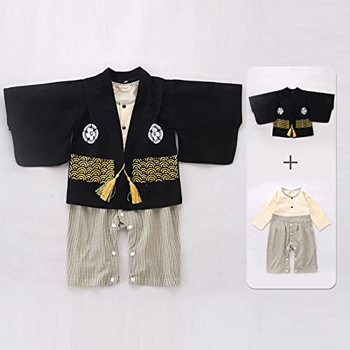 SZCQ Baby Boy Kimono Romper Suit Japanese Costumes Infant Cotton Samurai Outfits Beige XL(2-3Year)