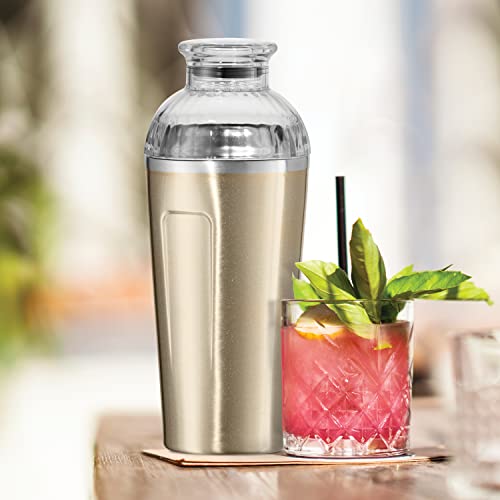 OGGI Groove Insulated Cocktail Shaker-17oz Double Wall Vacuum Insulated Stainless Steel, Tritan Lid has Built In Strainer,...