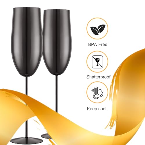UNISWEET Champagne Glasses Set of 2 Stainless Steel Champagne Flutes Wedding Gifts for Bride 8.5 oz Unbreakable Champagne ...