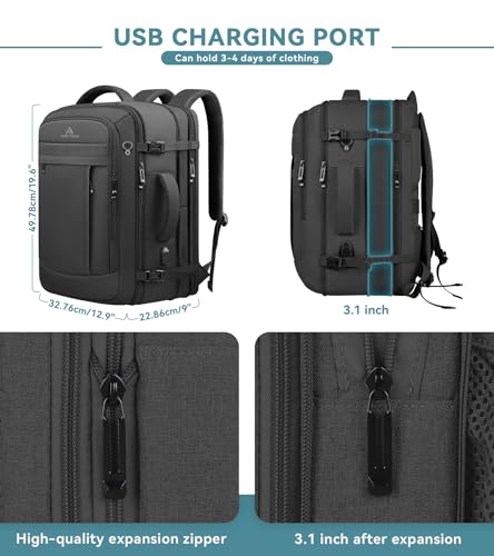 AREYTECO Travel Backpack, 50L Expandable Extra Large Laptop Backpack, Carry On Backpack Water Resistant Business Suitcase ...