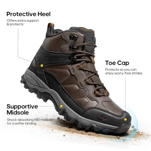 NORTIV 8 Men's Waterproof Hiking Boots Outdoor Trekking Lightweight Mountaineering Leather Shoes