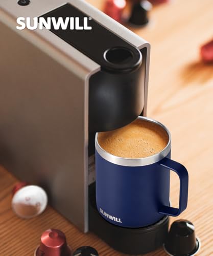 SUNWILL Insulated Coffee Mug with Lid, Travel Tumbler with Handle, 14oz Stainless Steel Cup for Camping, Office, Home, Pow...