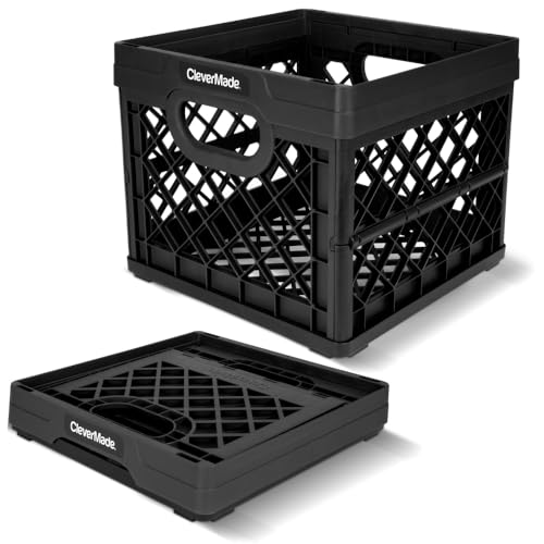 CleverMade Collapsible Milk Crate, Obsidian, 1PK - 25L (6 Gal) Stackable Storage Bins, Holds 50lbs Per Bin - Clevercrates ...