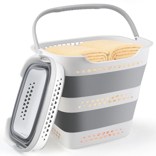 Collapsible Laundry Basket Foldable Pop-Up Laundry Hamper with Comfort Handles Portable Plastic Laundry Storage Basket Org...