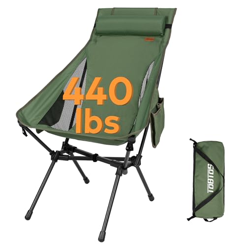 TOBTOS Portable High Back Camping Chair, Support Heavy Duty 440 lbs, Compact Folding Chair with Detachable Pillow for Cam...