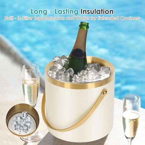 ZORMY 3L Double-Wall Vacuum Insulated Stainless Steel Ice Bucket with Lid & Tong，Wine and Champagne Bucket for Home & Part...