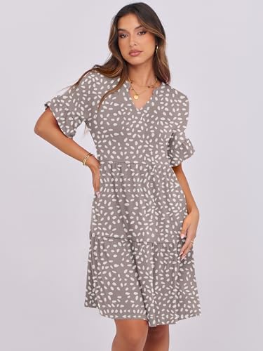 ANRABESS Womens Summer 2026 Trendy Ruffle Short Sleeve V Neck A Line Tiered Flowy Loose Casual Mini Beach Dress with Pockets